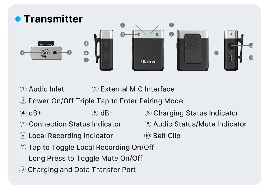 Ulanzi ไมค์ไร้สาย AM18 U-Mic Wireless Lavalier Microphone ไมค์ไลฟ์สด ไมค์คู่
