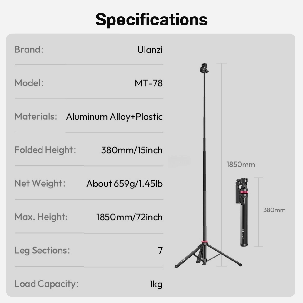 Ulanzi ขาตั้งมือถือ MT78 V2 Monopod For Smartphone ไม้เซลฟี่ ขาตั้งกล้อง ขนาดพกพา