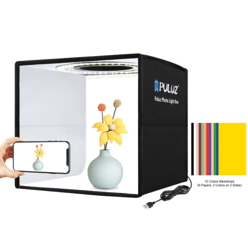 Puluz ตู้ถ่ายสินค้า 40 เซ็นติเมตร พร้อมไฟ LED และฉากหลัง 12 สี