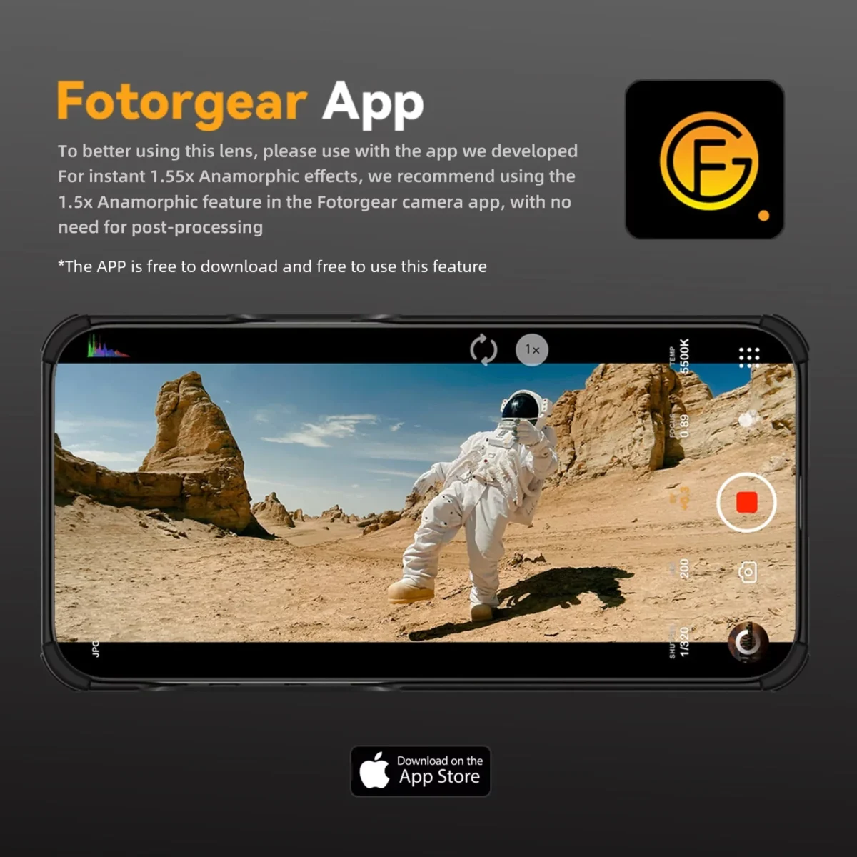 Fotorgear Anamorphic Lens เลนส์มือถือ เลนส์อนามอร์ฟิค Tmount ติดโทรศัพท์ ถ่ายหนัง กำลังขยาย 1.55x