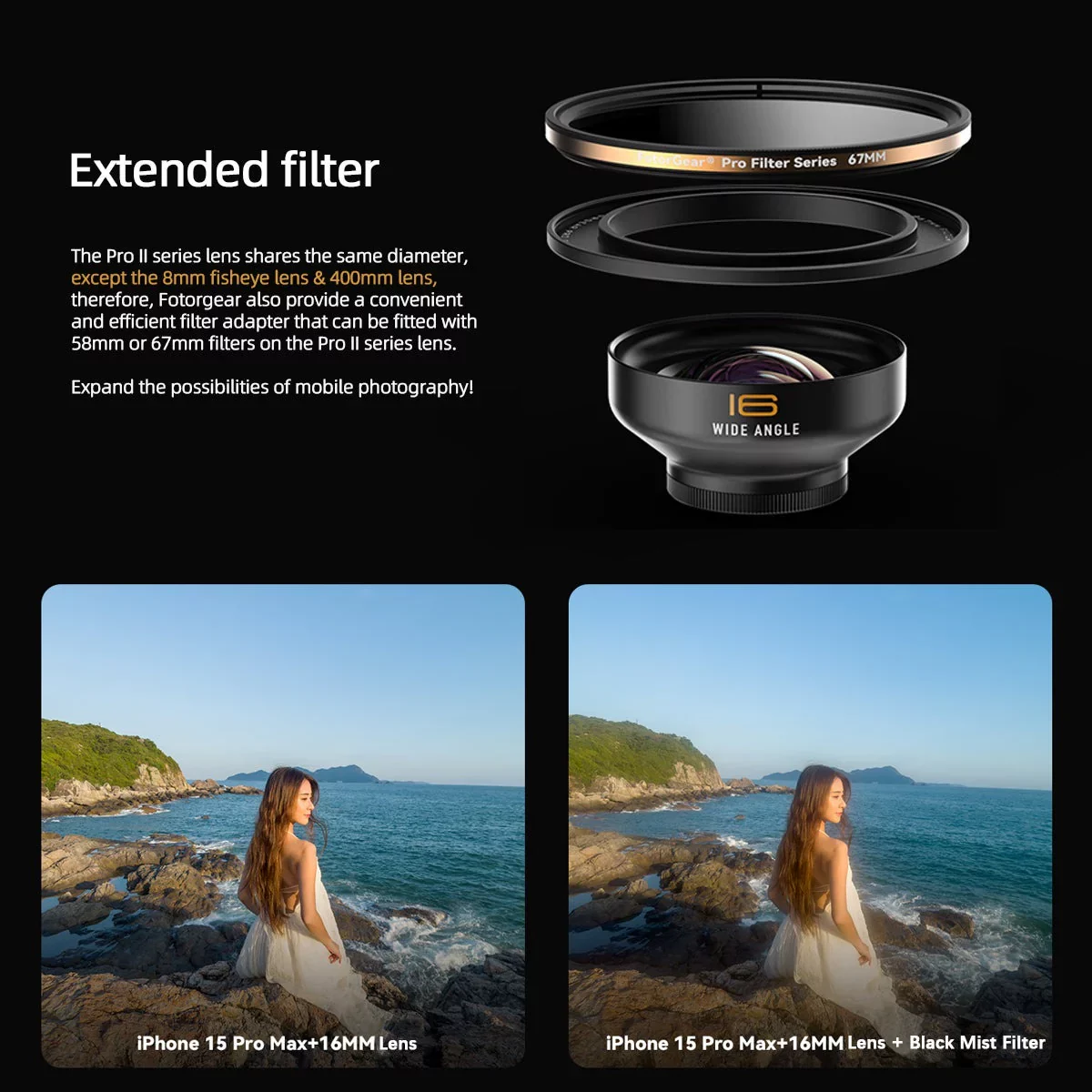 Fotorgear filter adapter on additional phone lens