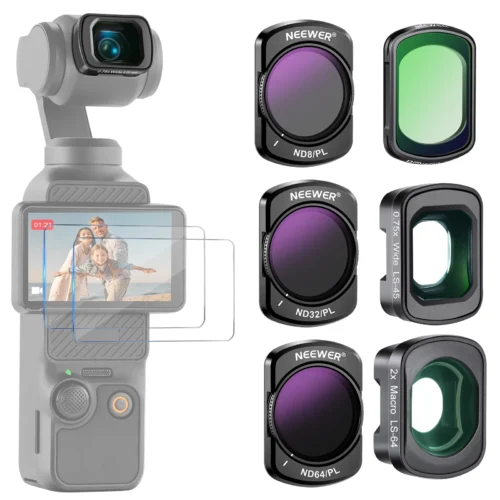 NEEWER FL B16 ND/PL Filter Set with 0.75X Wide Angle 2X Macro Lens for DJI Osmo Pocket