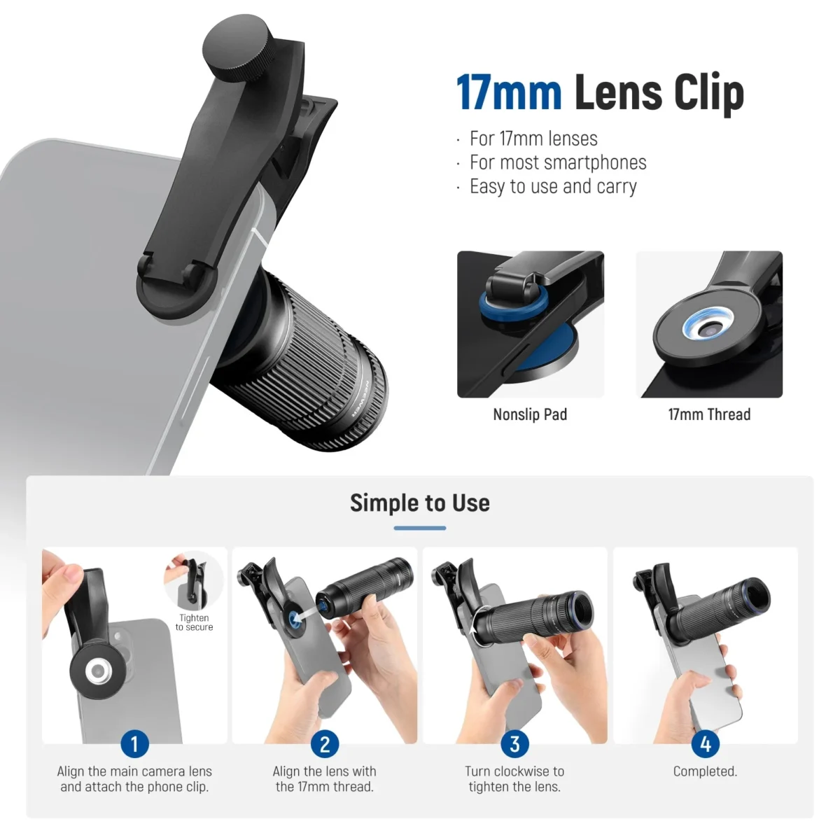 5 NEEWER LS 36 PRO 7X Telephoto Lens with Phone Clip เลนส์เทเลโฟโต้ซูม 7 เท่าสำหรับมือถือ พร้อมคลิปเลนส์ 17mm