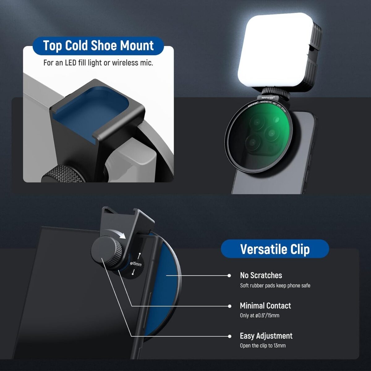Neewer 67mm Magnetic CPL Filter with Cold Shoe Phone Clip ฟิลเตอร์แม่เหล็ก ฟิลเตอร์กล้อง