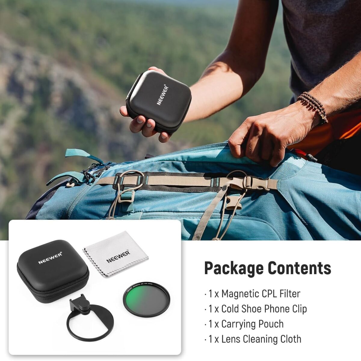 Neewer 67mm Magnetic CPL Filter with Cold Shoe Phone Clip ฟิลเตอร์แม่เหล็ก ฟิลเตอร์กล้อง