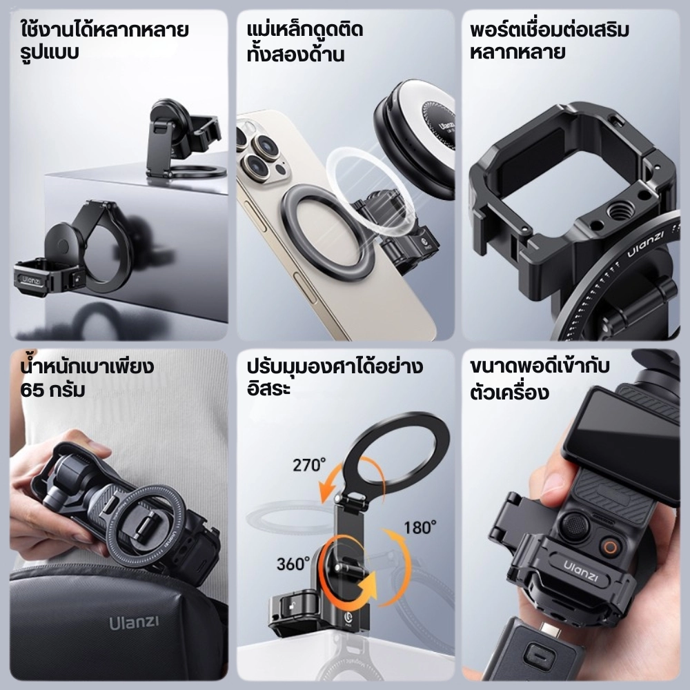 Ulanzi อะแดปเตอร์แม่เหล็ก PM01 เคส สำหรับกล้อง DJI Osmo Pocket 4P, 4, 3 พร้อมระบบ Magsafe
