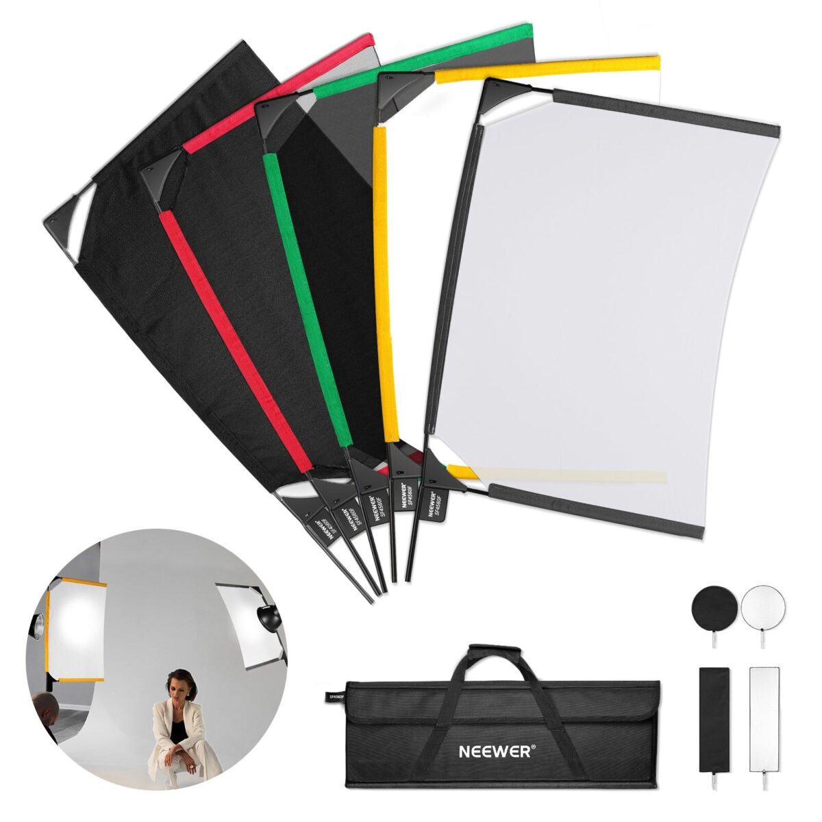 NEEWER 5 in 1 Photography Foldable Scrim Flag Kit ชุดสครีมและแฟลกปรับแสงพับได้ 5 อิน 1 สำหรับมืออาชีพ (1)