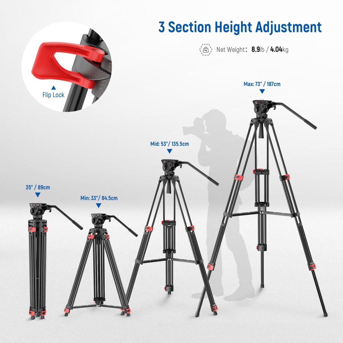 NEEWER BASICS TP37 Video Tripod ขาตั้งกล้องวิดีโอระดับมืออาชีพ พร้อมหัวฟลูอิดรองรับน้ำหนัก 8kg (1)