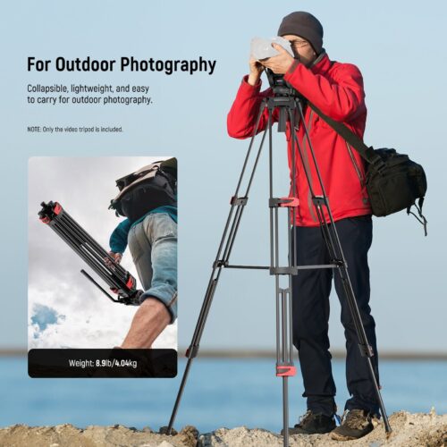 Neewer basics tp37 video tripod ขาตั้งกล้องวิดีโอระดับมืออาชีพ พร้อมหัวฟลูอิดรองรับน้ำหนัก 8kg (7)