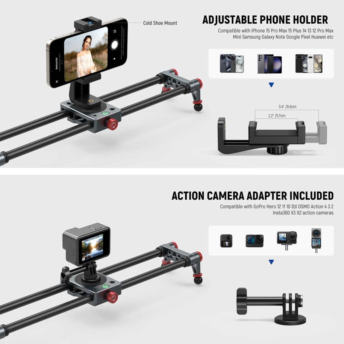 NEEWER CS1MCS2M Carbon Fiber Camera Slider สไลเดอร์กล้องคาร์บอนไฟเบอร์ขาปรับได้ 4060cm สำหรับกล้องและสมาร์ทโฟน (4)