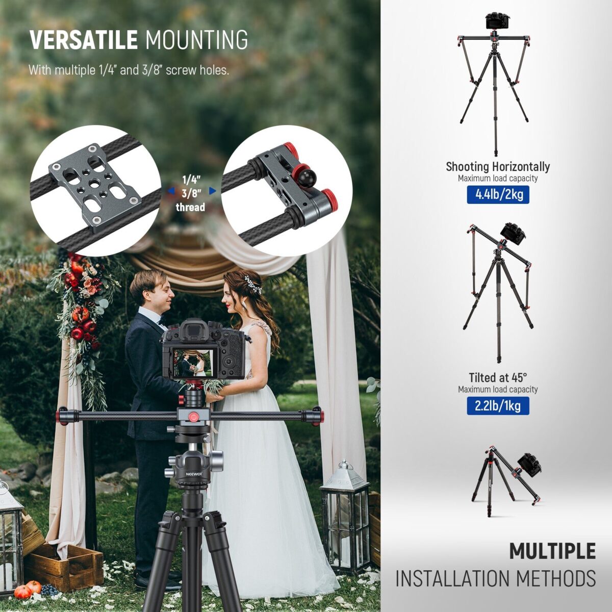 NEEWER CS1MCS2M Carbon Fiber Camera Slider สไลเดอร์กล้องคาร์บอนไฟเบอร์ขาปรับได้ 4060cm สำหรับกล้องและสมาร์ทโฟน (5)