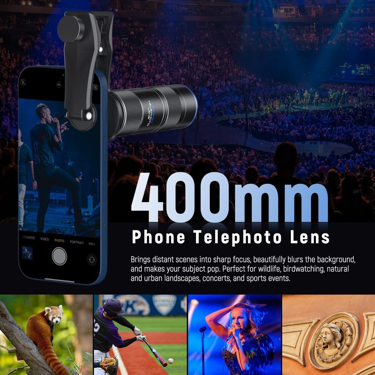 NEEWER LS 78 400mm Phone Telephoto Lens เลนส์เทเลโฟโต้มืออาชีพสำหรับสมาร์ทโฟน ซูม 400mm พร้อม Lens Clip 17mm (2)