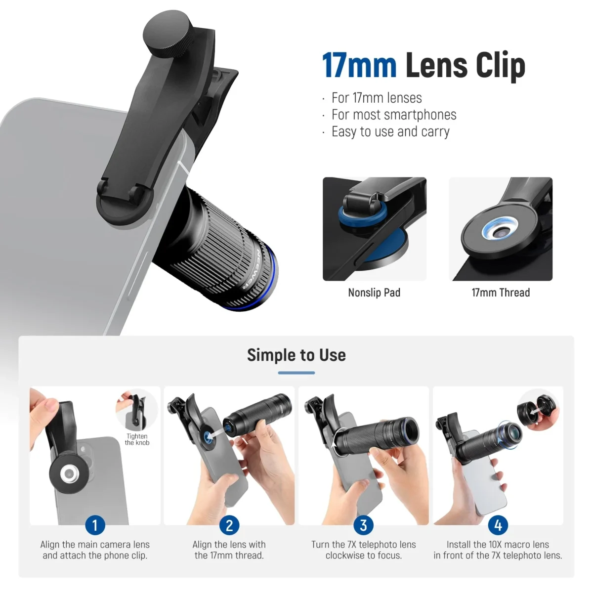 7 NEEWER LS 36 Ultra 7X Telephoto Lens with 10X Macro เลนส์เทเลโฟโต้ 7X และมาโคร 10X สำหรับสมาร์ทโฟน