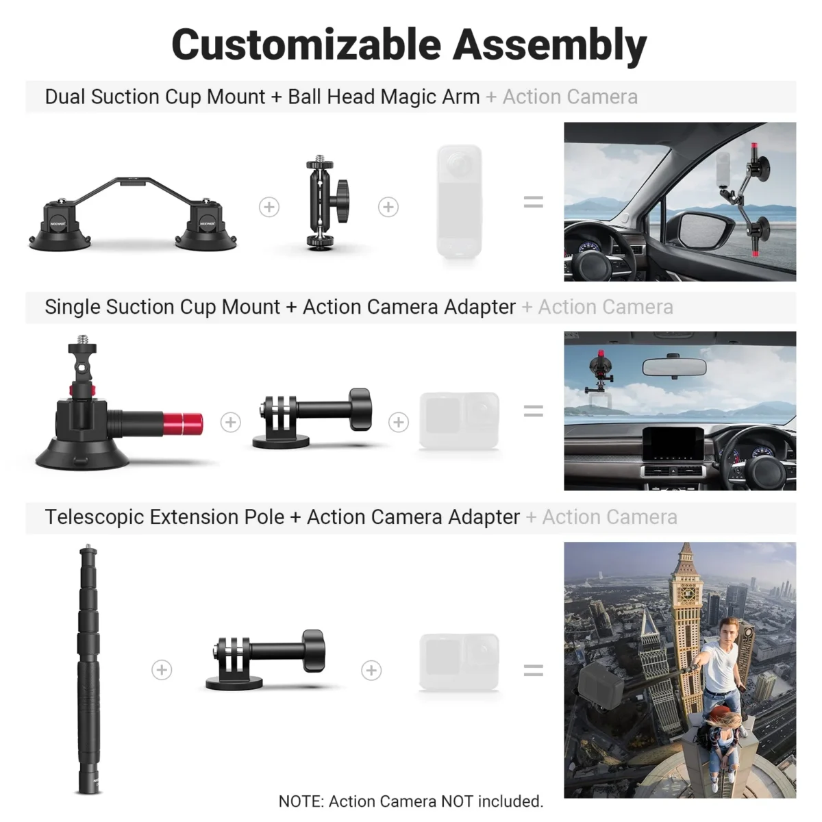 6 Neewer CA065 Triple Suction Cup Car Mount Kit