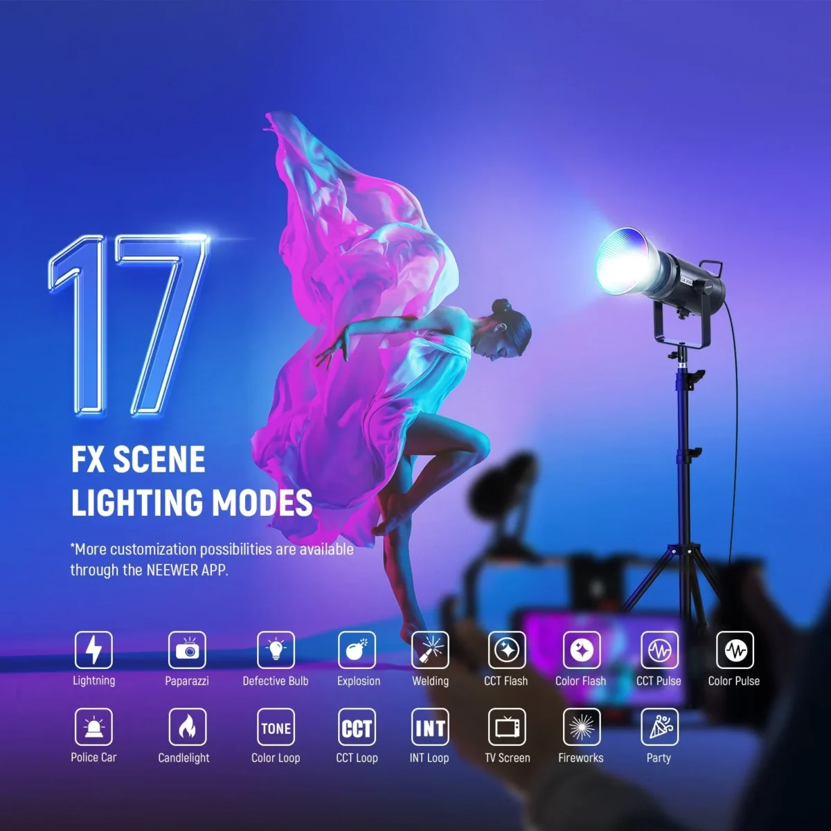 NEEWER CB300C 300W COB RGBWW LED Video Light 5