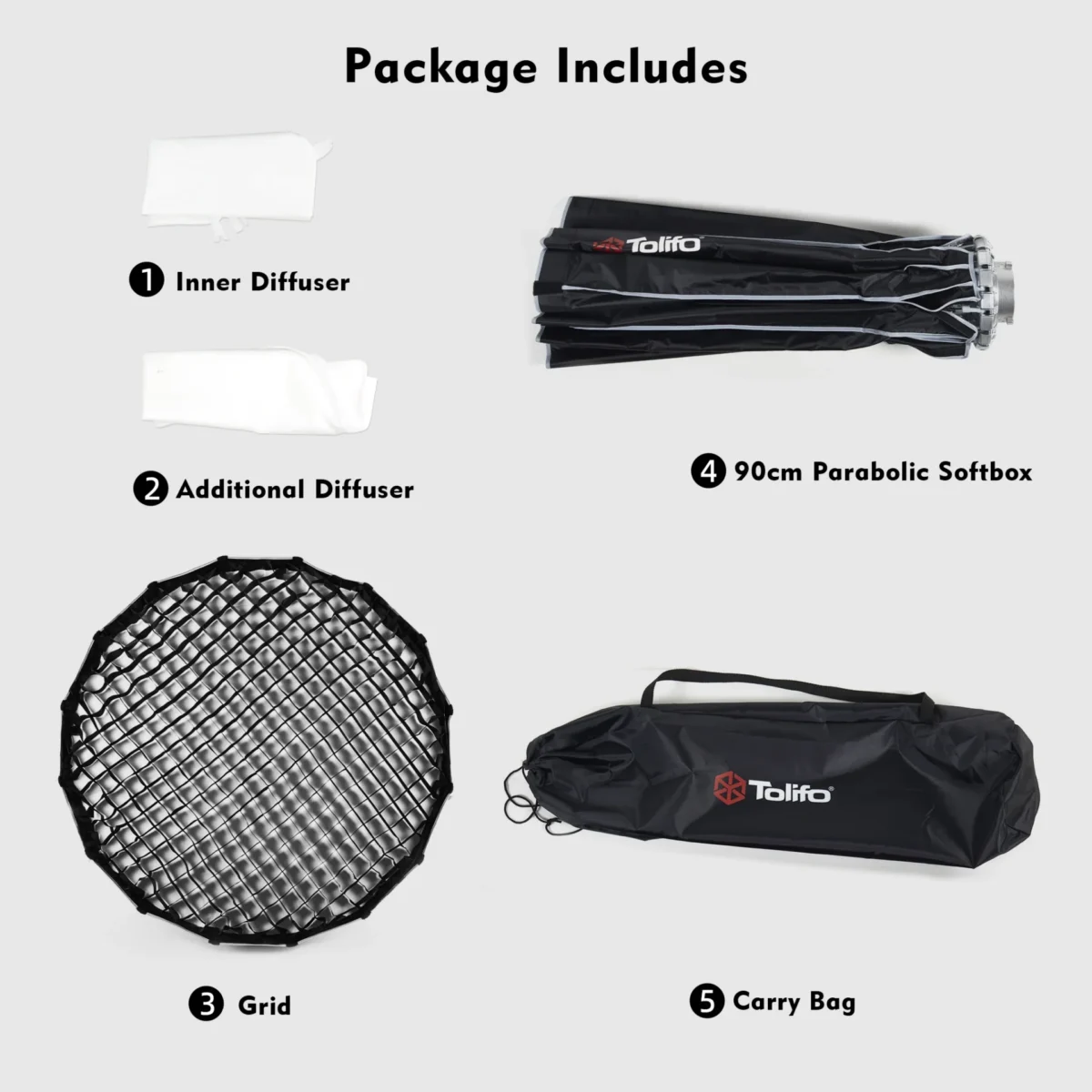 Tolifo Parabolic Dome Softbox 90cm Bowens Mount with Grid