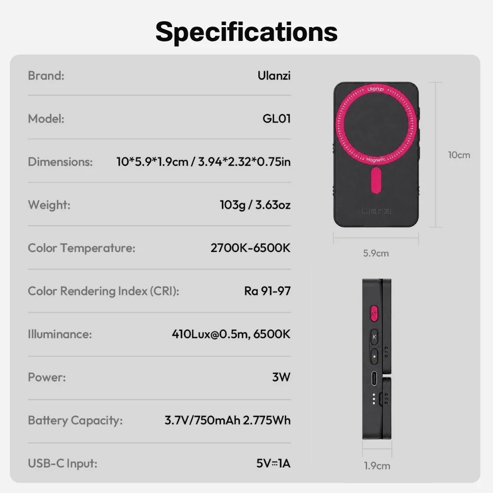 Ulanzi ไฟมือถือ GL01 GlowUp Fill Light ไฟเซลฟี่ แบบแม่เหล็ก Magsafe ไฟคู่