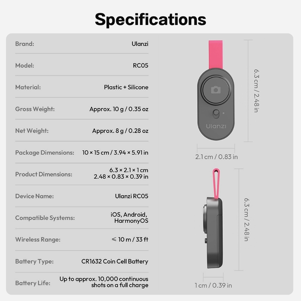 Ulanzi รีโมทชัตเตอร์ RC05 Bluetooth Remote รีโมทถ่ายภาพ สำหรับมือถือ