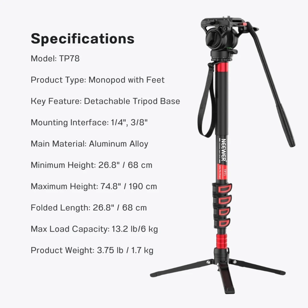 Neewer TP78 Fluid Head Monopod ขาตั้งกล้อง ขาตั้งกล้องขาเดี่ยว