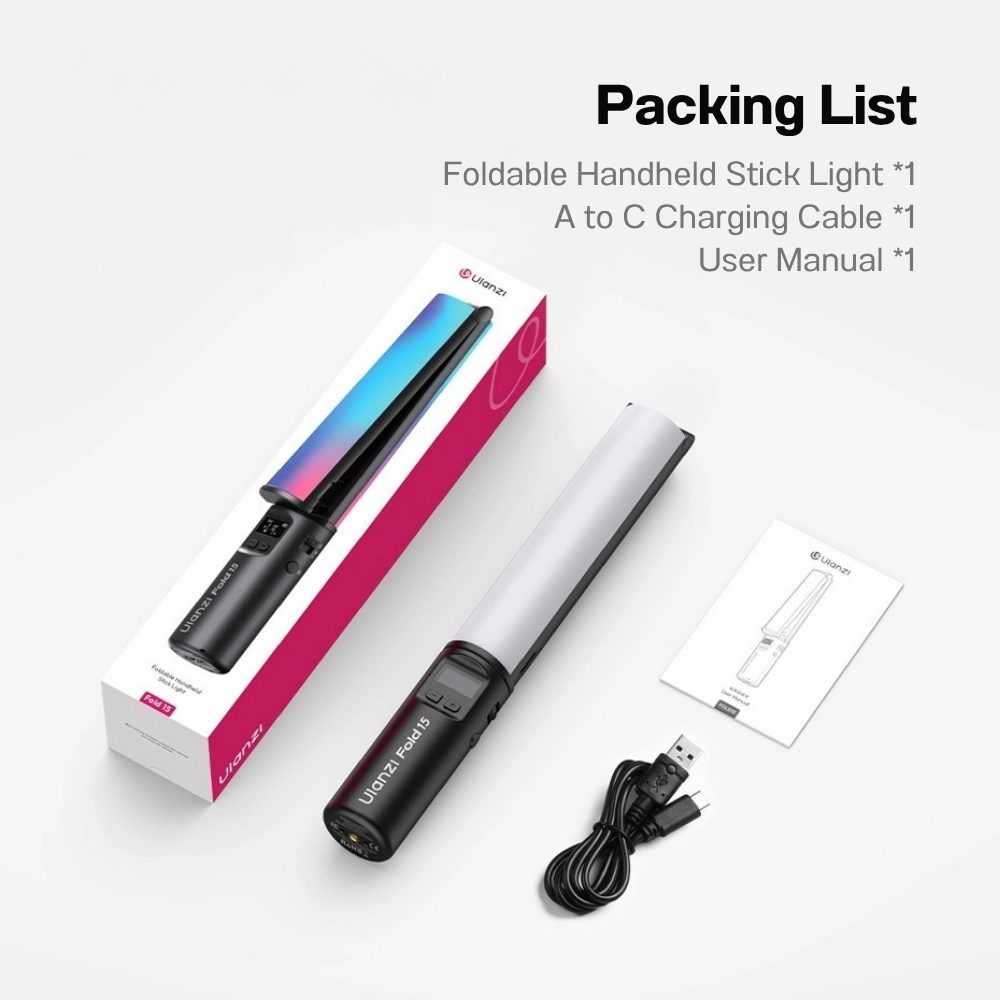 Ulanzi ไฟแท่ง พับได้ RGB Fold15 ไฟพกพา กำลังไฟ 15W CCT 2500-9000K