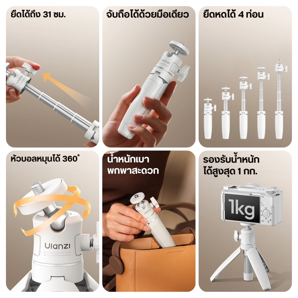 Ulanzi ขาตั้งกล้องมินิ MT08 V2 Mini Tripod ไม้เซลฟี่ สำหรับกล้อง พร้อม หัวบอล 360°