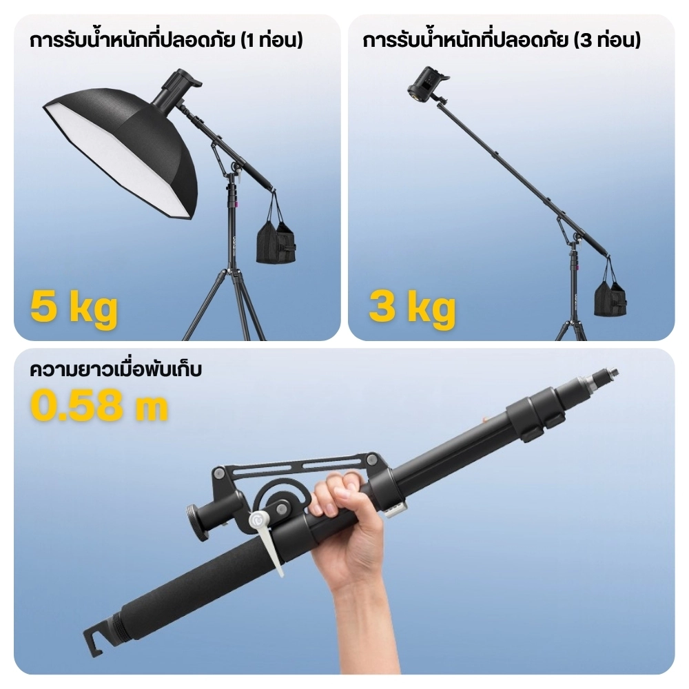 Ulanzi แขนบูม TH09 Camera & Light Boom Arm ขาตั้งไฟ สำหรับใส่กล้องและไฟ มุมท็อป ยืดได้ 1.34 ม.