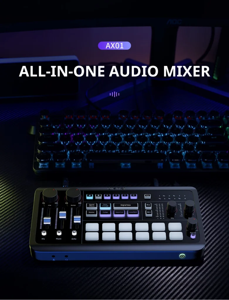 Ulanzi Audio Mixer AX01 ซาวด์การ์ดไลฟ์ Dual DSP สำหรับคอมพิวเตอร์