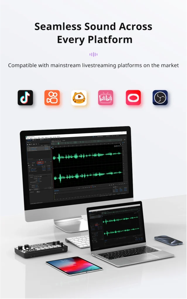 Ulanzi Audio Mixer AX01 ซาวด์การ์ดไลฟ์ Dual DSP สำหรับคอมพิวเตอร์