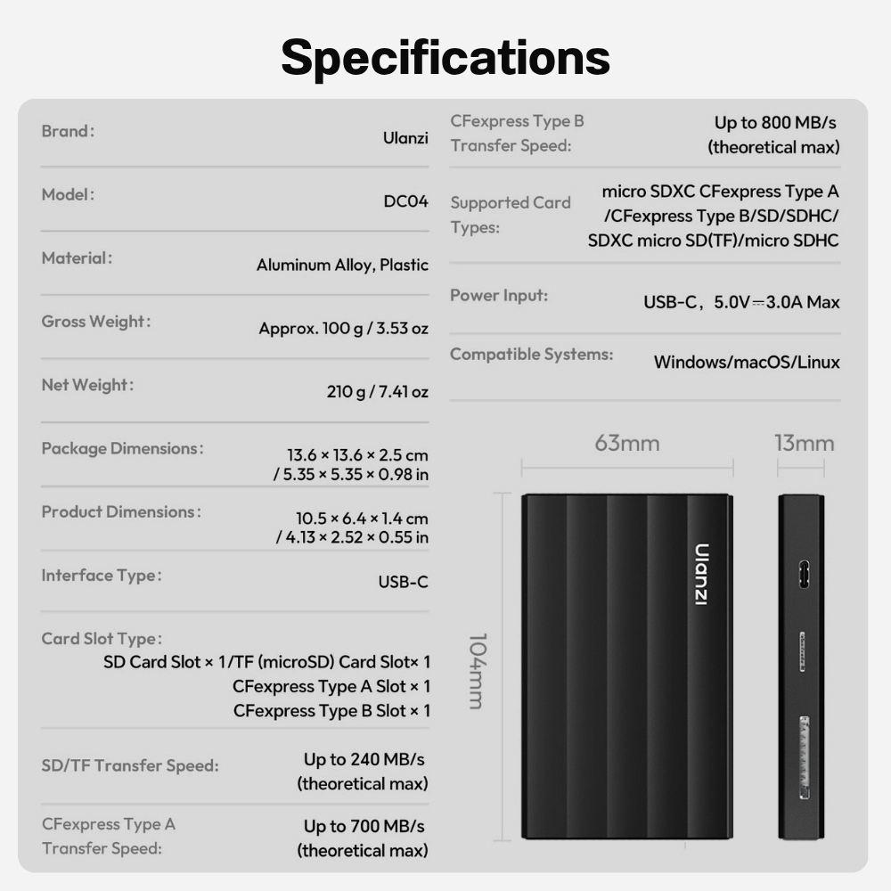 Ulanzi Card Reader DC-04 เครื่องอ่านการ์ด 4-in-1 CFexpress SD microSD