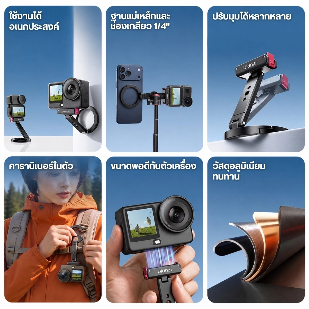 Ulanzi ขาตั้งกล้อง MA04 Quick-Release Mount Compatible with DJI Action 6 / Nano / Action 5 Pro , 4 , 3