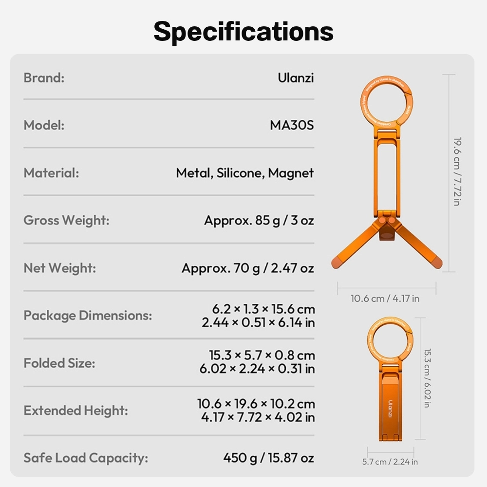 Ulanzi ขาตั้งมือถือ MA30S MagSafe Phone Stand ขาตั้งแม่เหล็ก Magsafe พร้อม คาราบิเนอร์
