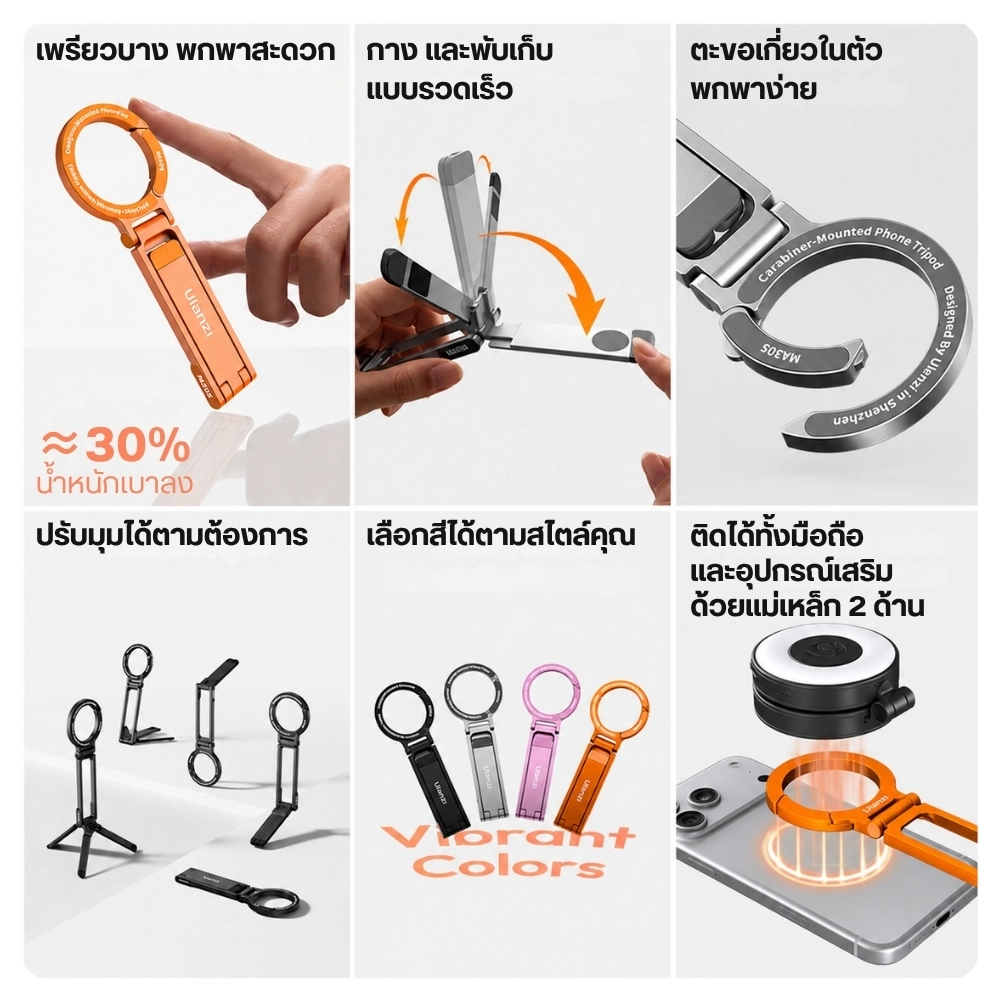 Ulanzi ขาตั้งมือถือ MA30S MagSafe Phone Stand ขาตั้งแม่เหล็ก Magsafe พร้อม คาราบิเนอร์