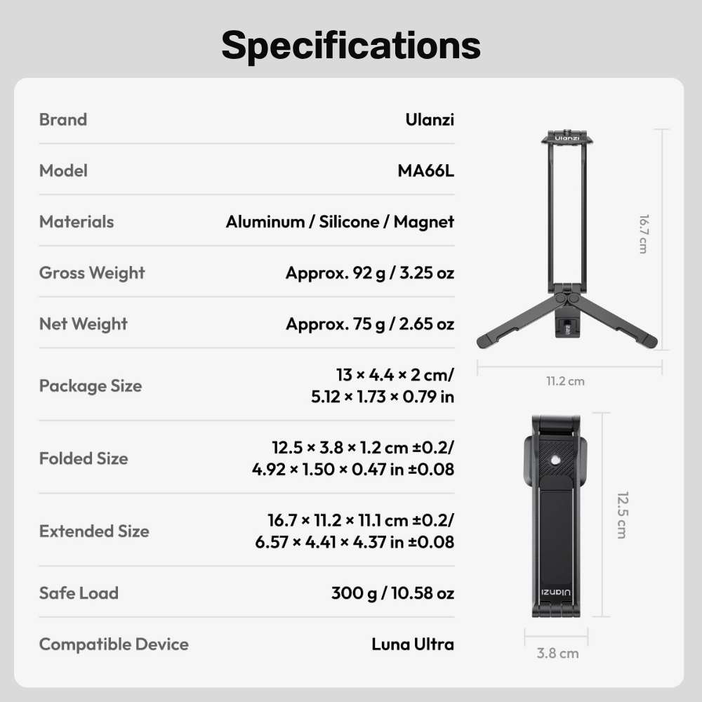 Ulanzi ขาตั้งแม่เหล็ก MA66L ขาตั้งกล้อง สำหรับ insta360 Luna Ultra