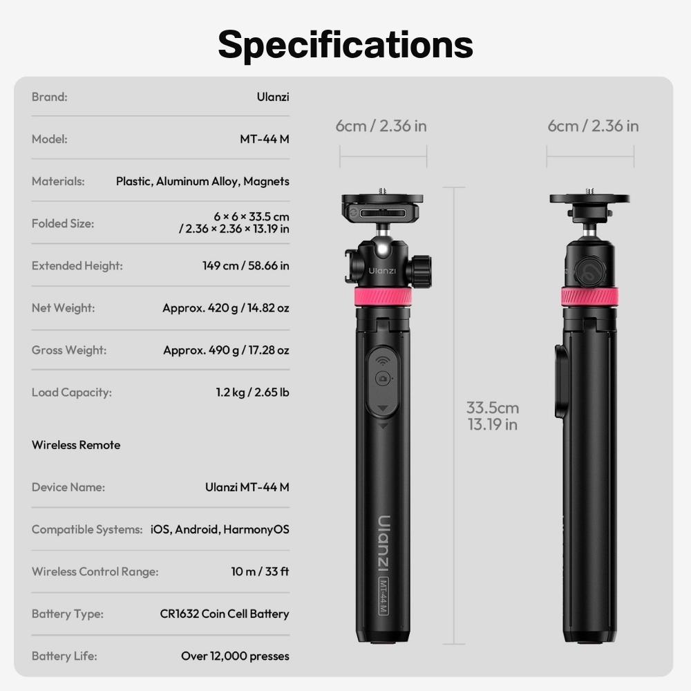 Ulanzi ขาตั้งมือถือ MT44M MagSafe Monopod Selfie ไม้เซลฟี่ พร้อมรีโมทบลูทูธ