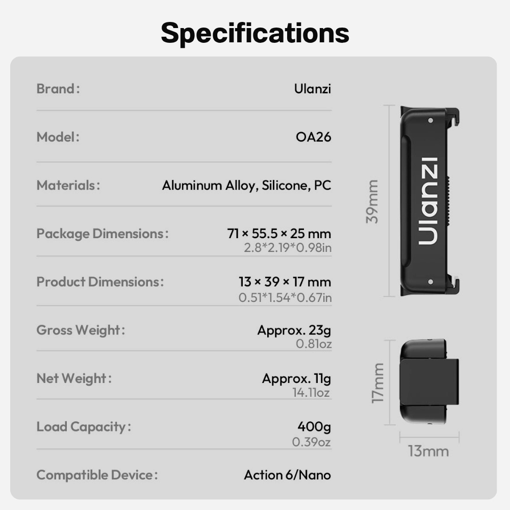 Ulanzi อะแดปเตอร์ ปลดเร็ว OA26 Quick Release สำหรับ DJI Action 6/Nano