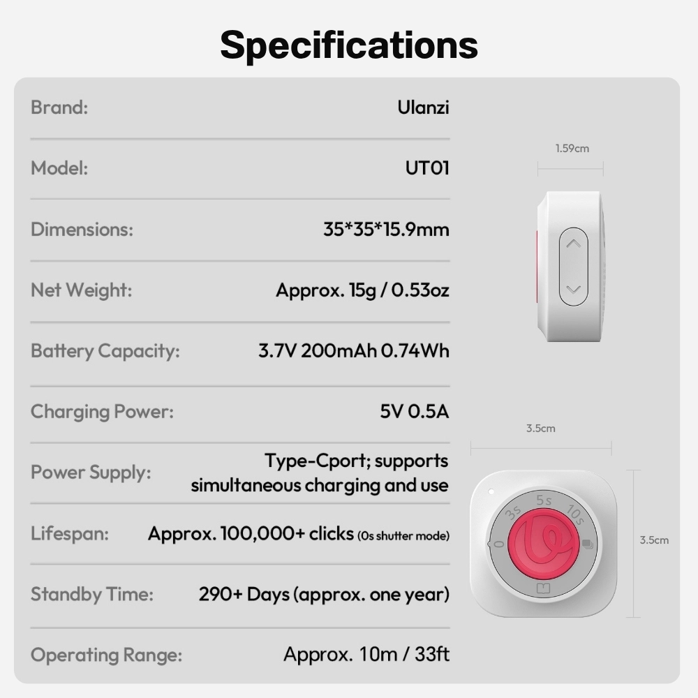 Ulanzi รีโมทชัตเตอร์ UT01 U-Timer Interval Remote รีโมทมือถือ สำหรับตั้งเวลาถ่ายภาพ วิดีโอ E-Book