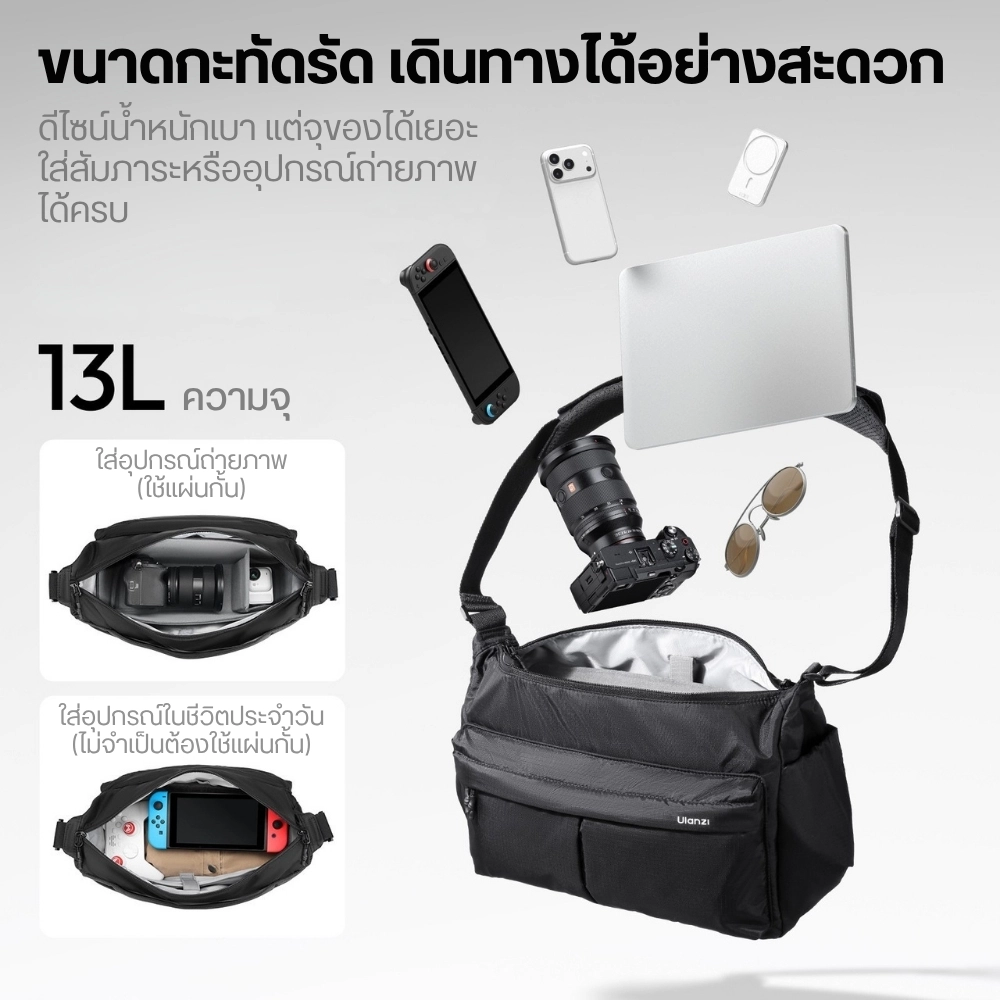 Ulanzi กระเป๋ากล้อง U023 Camera Shoulder Bag กระเป๋าสะพายข้าง ความจุ 13L ใส่โน้ตบุ๊ก 14 นิ้วได้