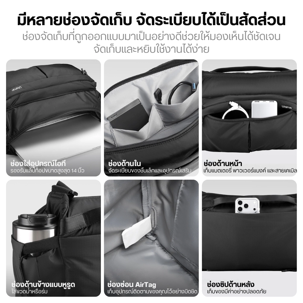 Ulanzi กระเป๋ากล้อง U023 Camera Shoulder Bag กระเป๋าสะพายข้าง ความจุ 13L ใส่โน้ตบุ๊ก 14 นิ้วได้