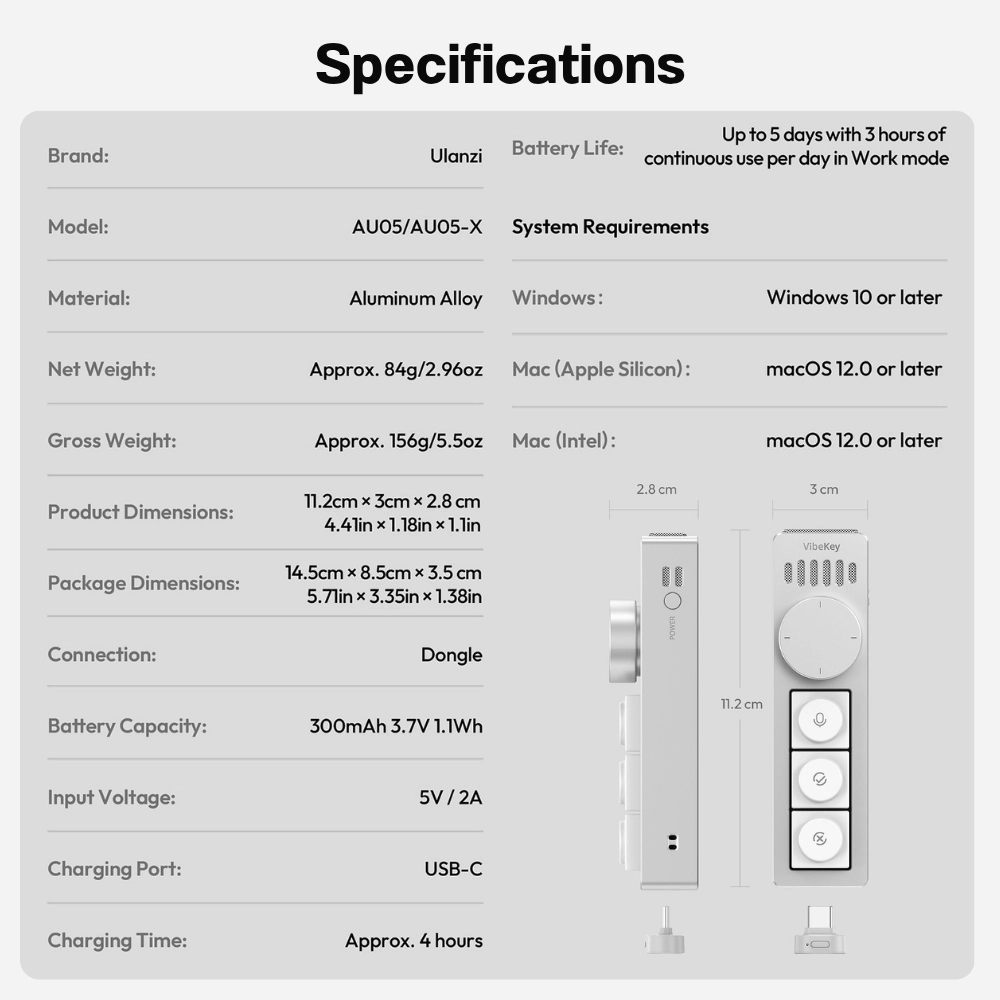 Ulanzi ปุ่มลัดควบคุม AI AU05 Vibe Key AI Voice Input Keypad ขนาดพกพา