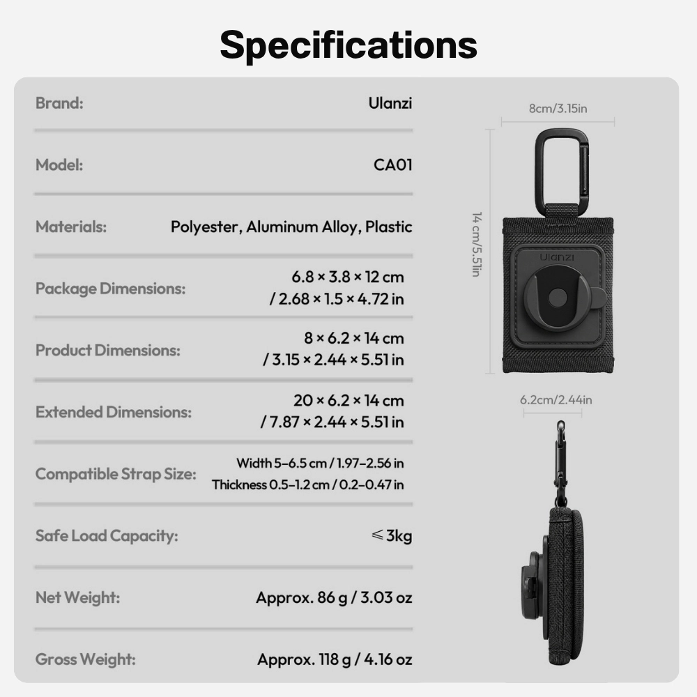 Ulanzi ที่ยึดกล้องสายกระเป๋าเป้ CA01 ระบบปลดเร็ว Cka Backpack Strap Mount สำหรับ กล้อง Action Camera