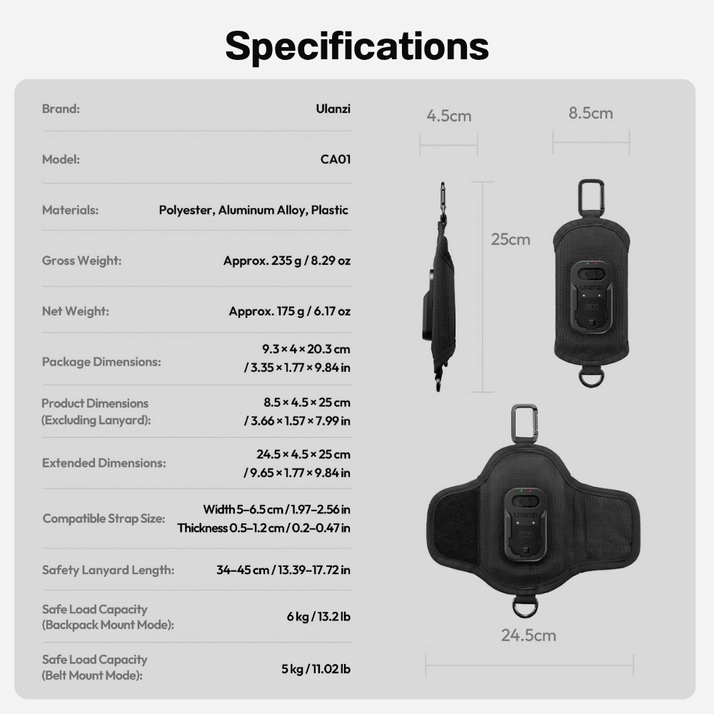 Ulanzi ตัวยึดกล้องกับสายกระเป๋า CA01 ระบบปลดเร็ว Uka Backpack Strap Mount สำหรับกล้องดิจิตอล