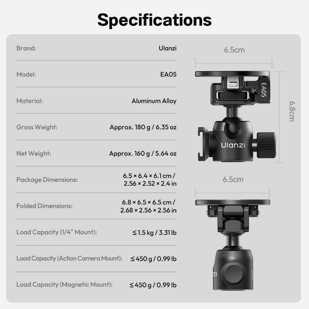 Ulanzi หัวบอล 3-in-1 EA05 Magnetic Ball Head 360° หัวบอลปลดเร็ว Magsafe สำหรับต่อกับ ขาตั้งกล้อง