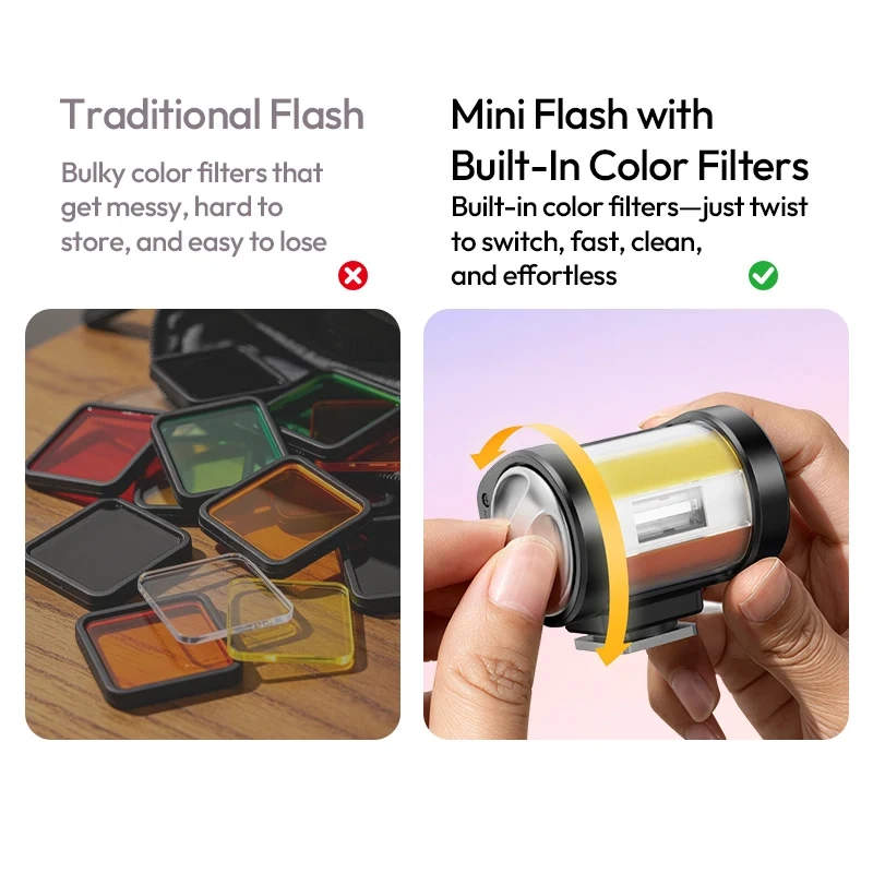 Ulanzi KL01 Mini Camera Flash with Built-In Color Filters_3 Ulanzi แฟลชกล้องมินิ KL01 Mini Camera Flash พร้อมฟิลเตอร์สีในตัว 7 สี