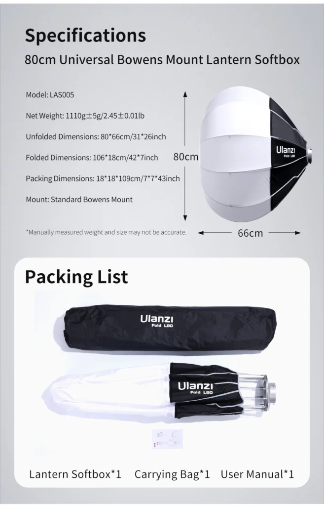 Ulanzi Lantern Softbox L80 80cm Bowens Mount ร่ม ซอฟบ็อกซ์ สำหรับ ไฟสตูดิโอ พับเก็บได้