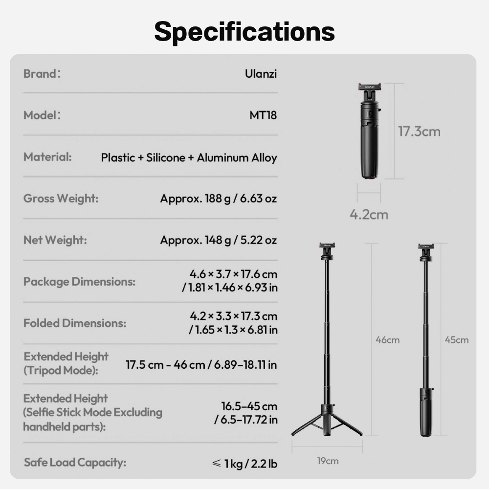 Ulanzi ขาตั้งกล้อง DJI MT18 Desktop Tripod ขาตั้งกล้อง สำหรับ DJI Action 6/Nano ขากางอัตโนมัติ