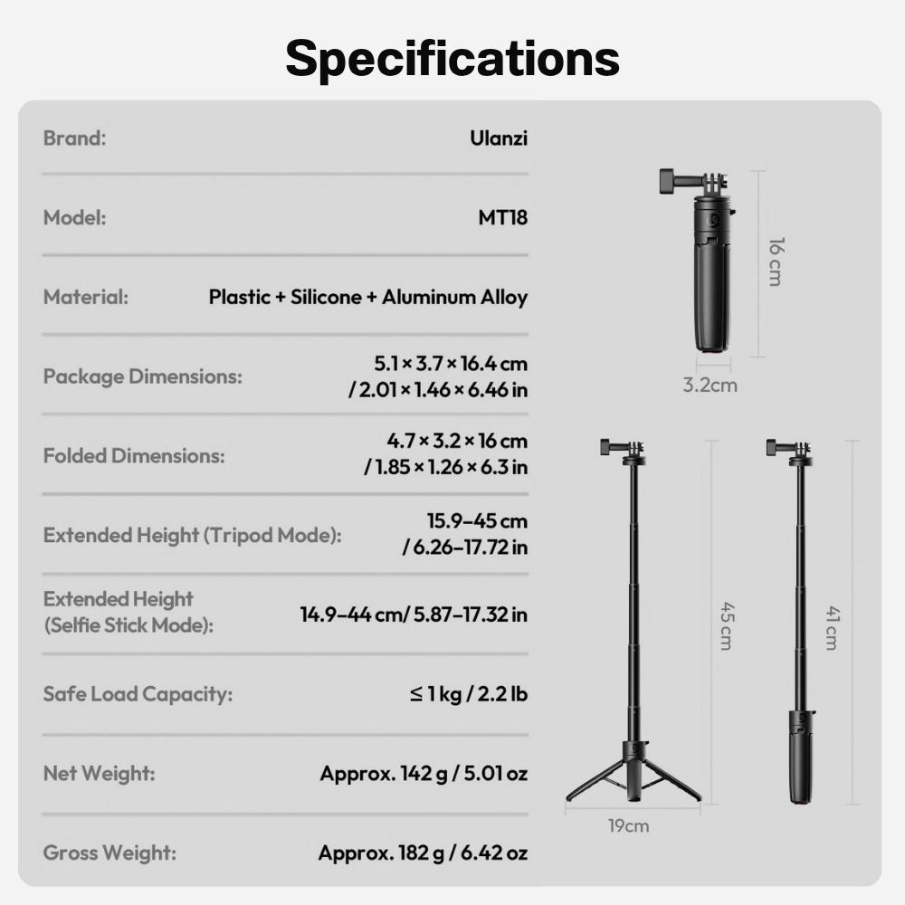 Ulanzi ขาตั้งกล้อง Gopro MT18 Auto-Open Desktop Tripod ขาตั้งสำหรับกล้อง Action Camera ขากางอัตโนมัติ